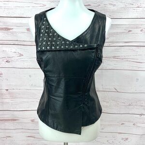 Rare Danier Studded Leather Asymmetrical Zip Biker Moto Vest Jacket